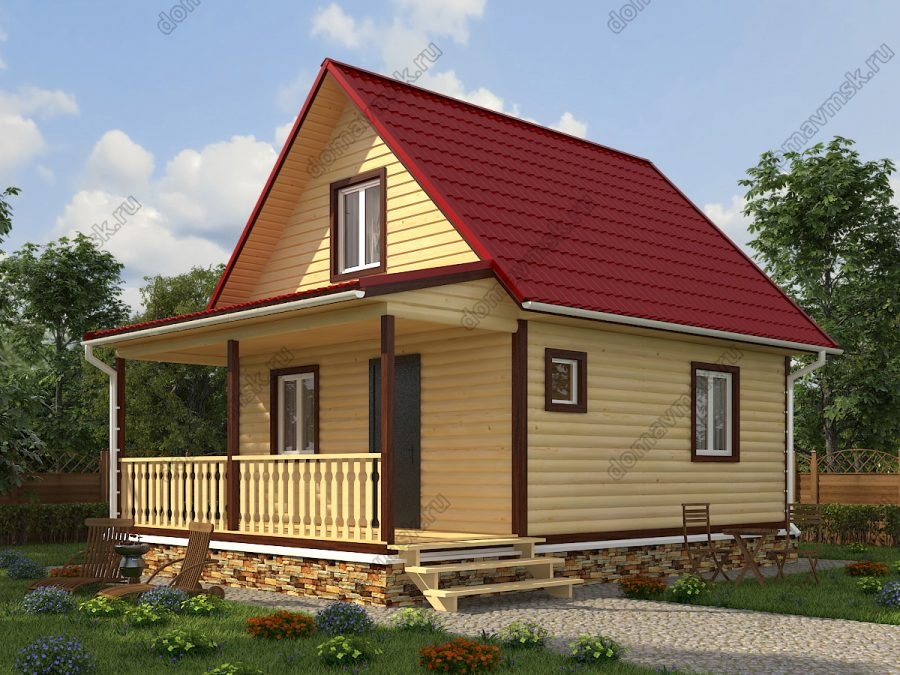 Каркасный дом с мансардой 6 на 8 общий вид