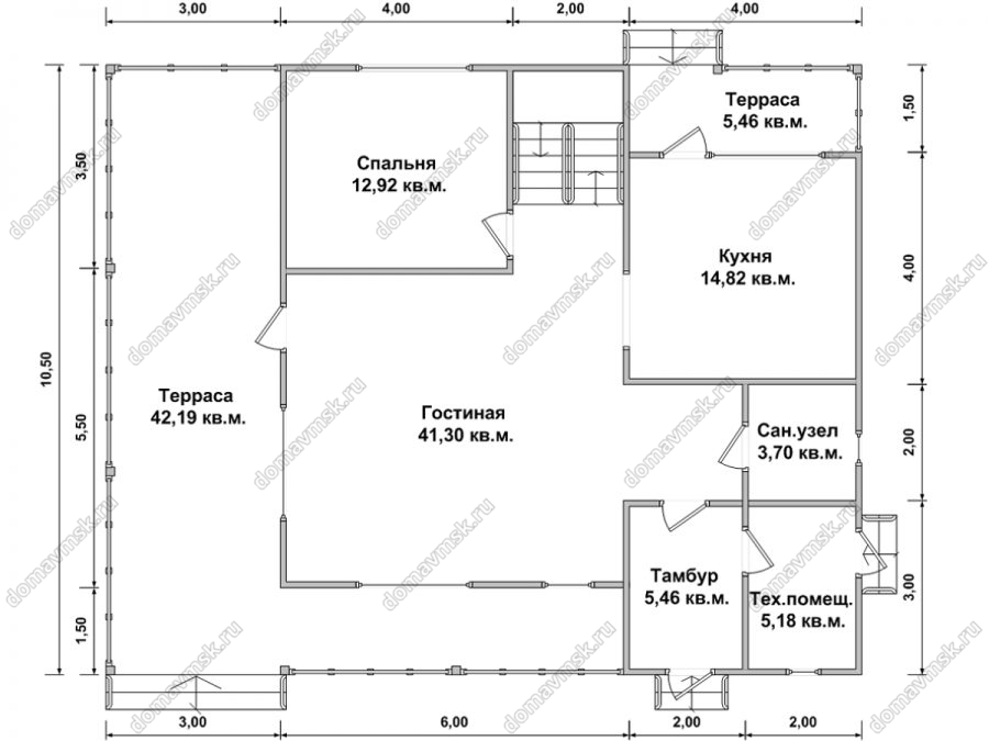 Двухэтажный каркасный дом 10,5 на 13 планировка 1го этажа