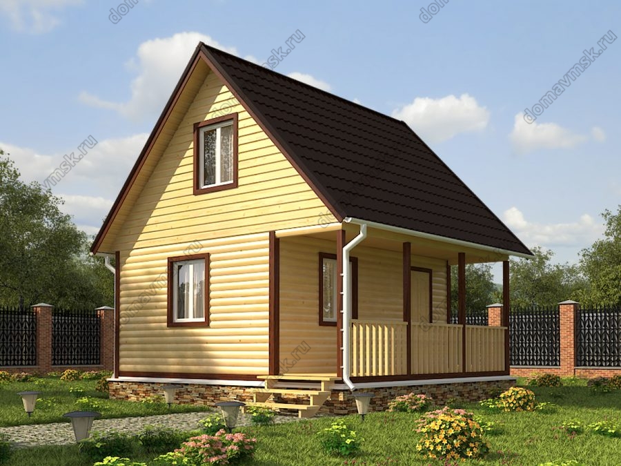 Каркасный дом с мансардой 6 на 6 общий вид