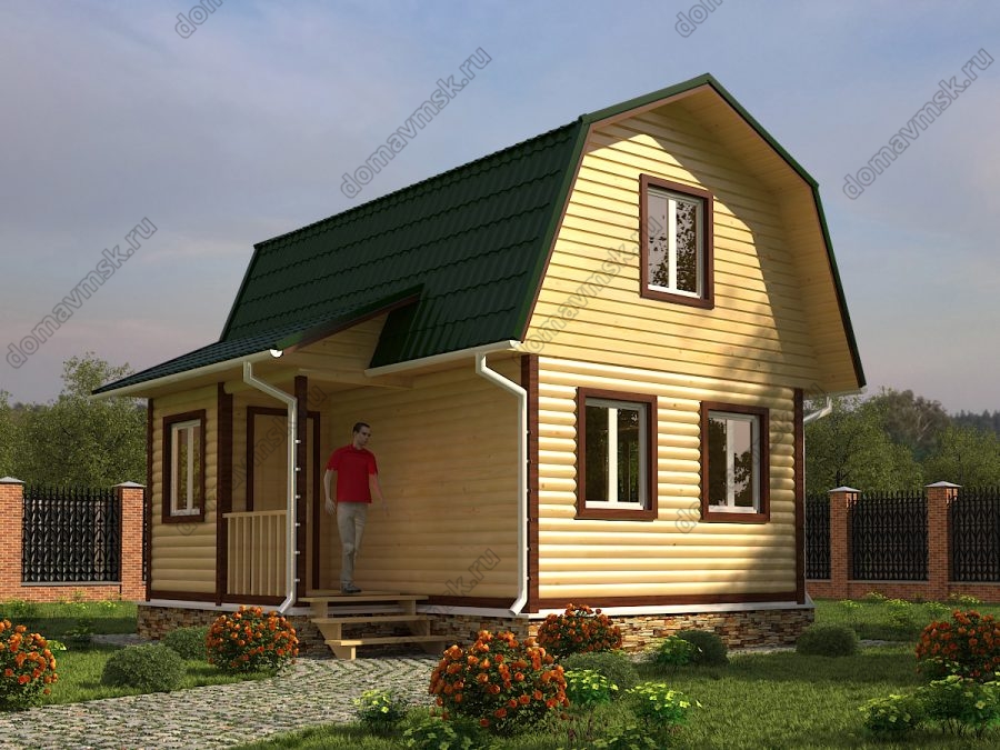 Каркасный дом с мансардой 6 на 6 общий вид