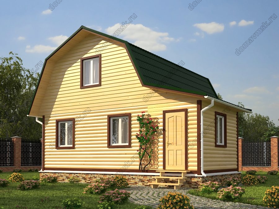 Дом из бруса с мансардой 7 на 8 общий вид