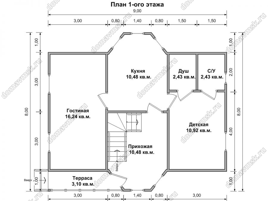 Двухэтажный каркасный дом 6 на 9 планировка 1го этажа