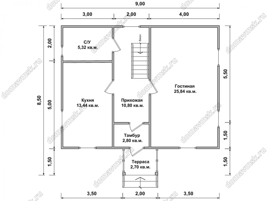 Каркасный дом с мансардой 7 на 9 планировка 1го этажа