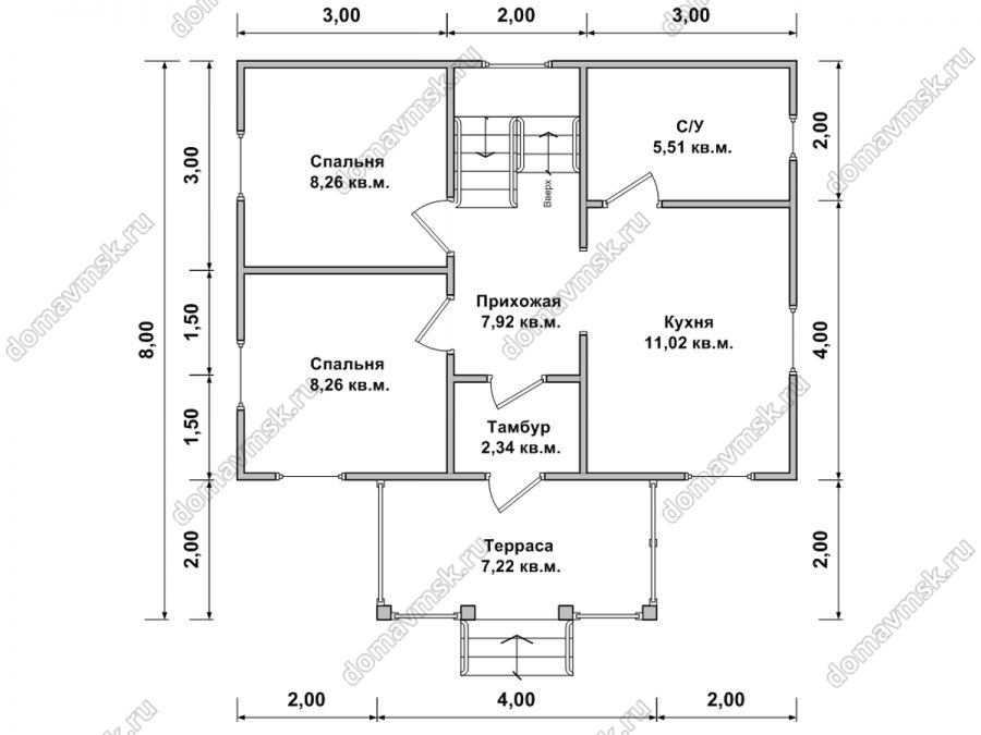 Каркасный дом с мансардой 6 на 8 планировка 1го этажа