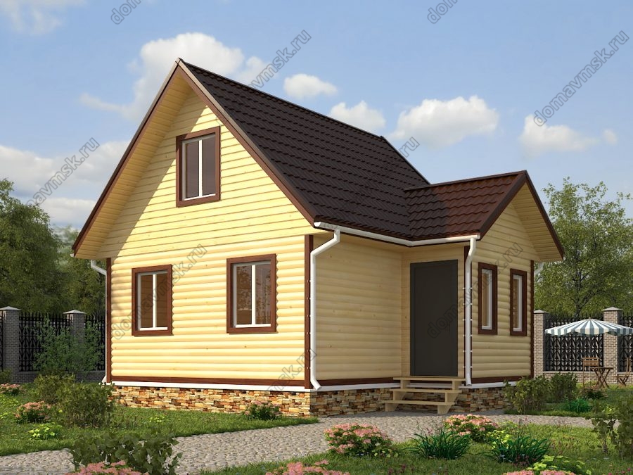 Каркасный дом с мансардой 6 на 7 общий вид