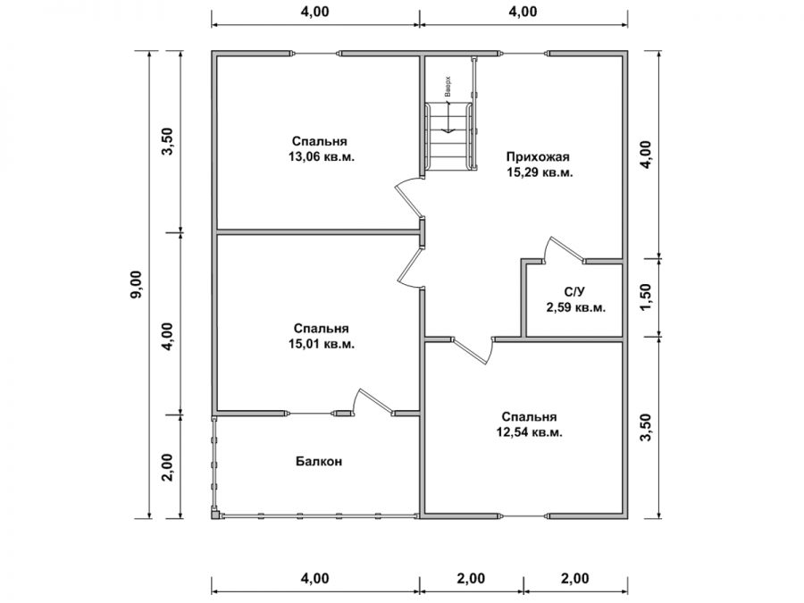 Двухэтажный каркасный дом 8 на 9 планировка 2го этажа