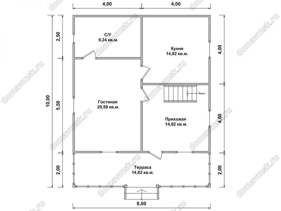 Каркасный дом с мансардой 8 на 10 планировка 1го этажа