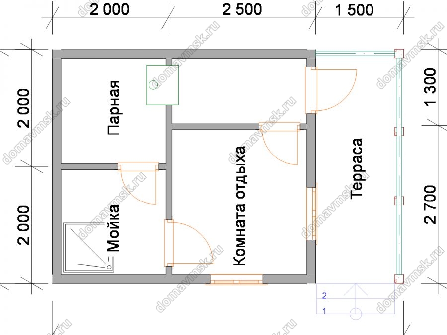 Одноэтажная брусовая баня 6 на 4 планировка 1го этажа